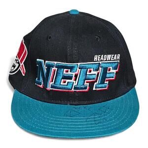 NEFF Headwear Snapback Hat Mens Black‎ Teal Embroidered Logo Signed by Riff Raff